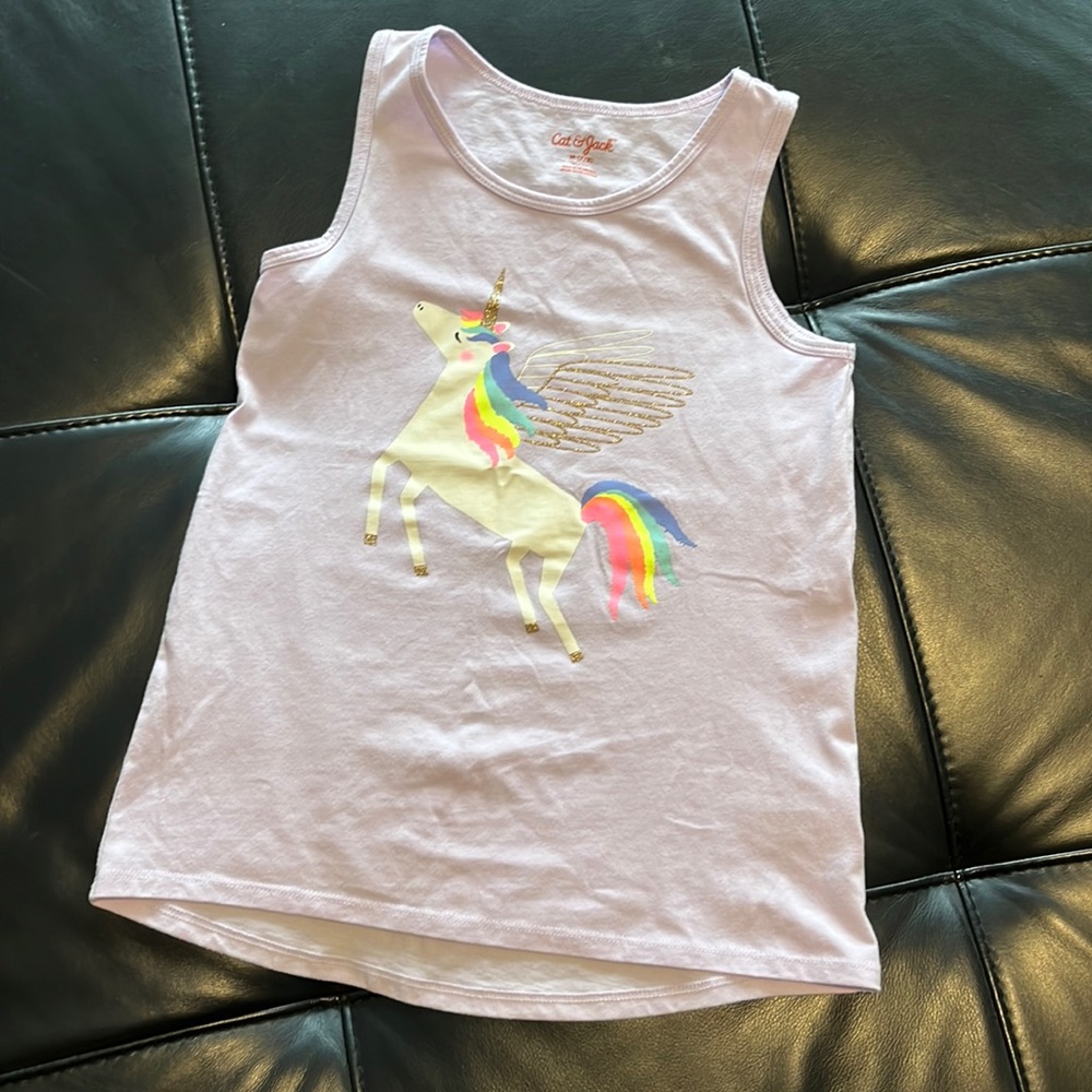 Practically new Cat & Jack unicorn tank gold glitter rainbow